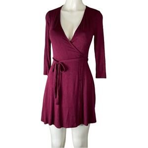 Lulus All At Once Burgundy Wrap Dress Cropped Sleeves Size Small